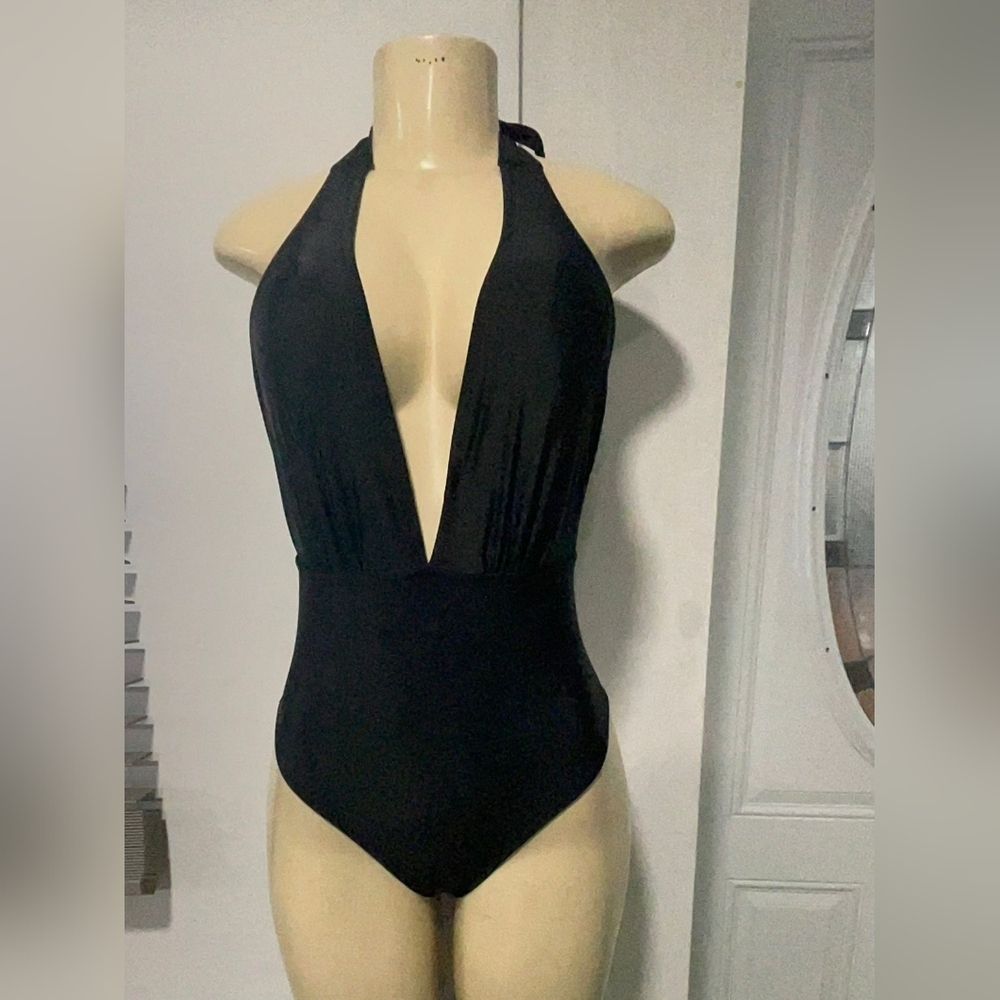 Cupshe Black Plunge Halter One-Piece Swimsuit